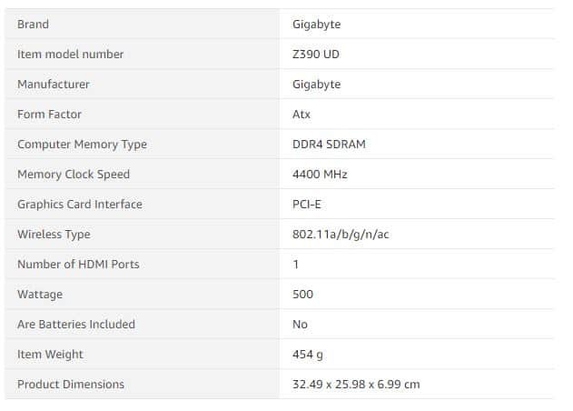 مواصفات لوحة Gigabyte z390