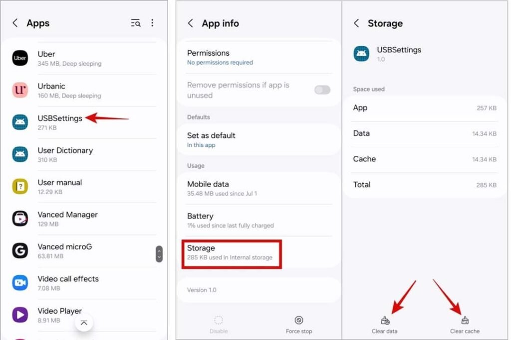 مسح بيانات تطبيق USBSetting